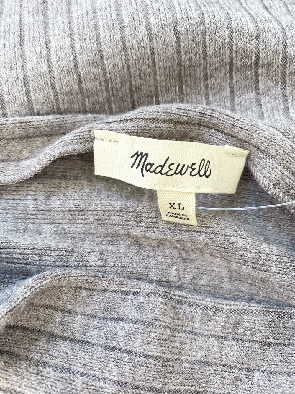 Madewell Mockneck Dolman Sleeve Viscose Ribbed Top in Stone, Size XL NWT - Picture 6 of 9